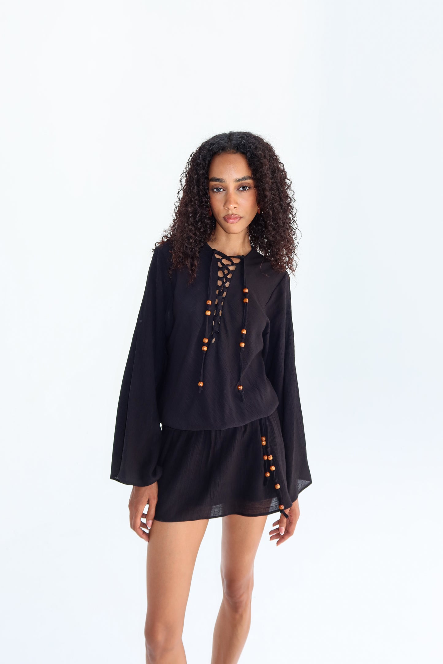 Beaded Lace-Up Dress